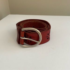 Unbranded vintage cutwork red leather distressed belt, women’s.
